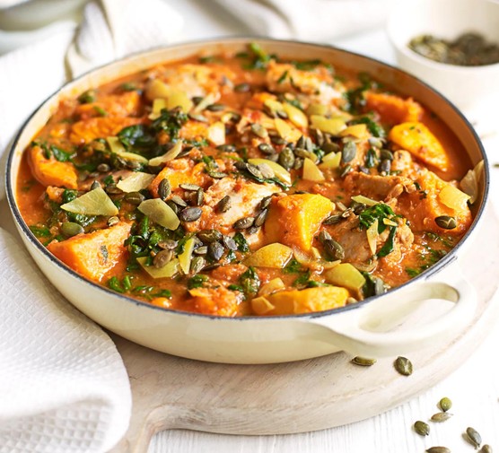 Spiced chicken, spinach & sweet potato stew