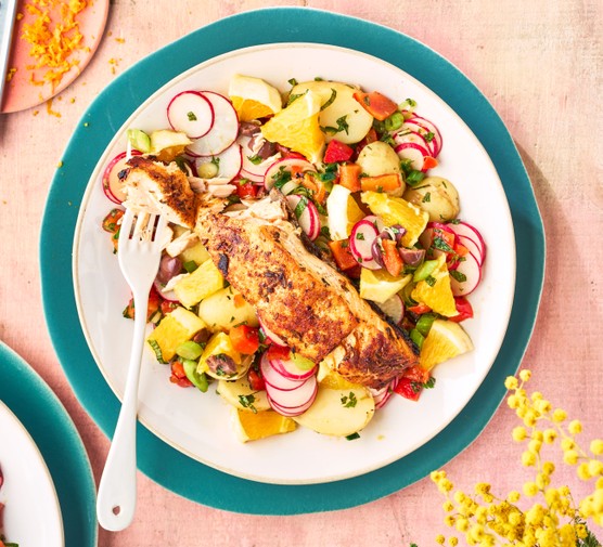 Wild salmon with radish & orange slaw