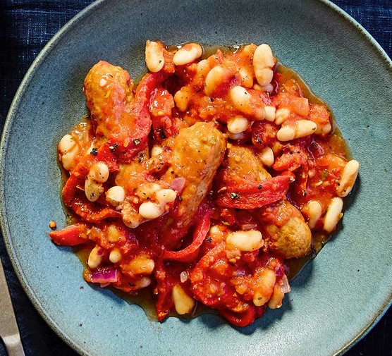 Air fryer veggie sausage casserole on a plate