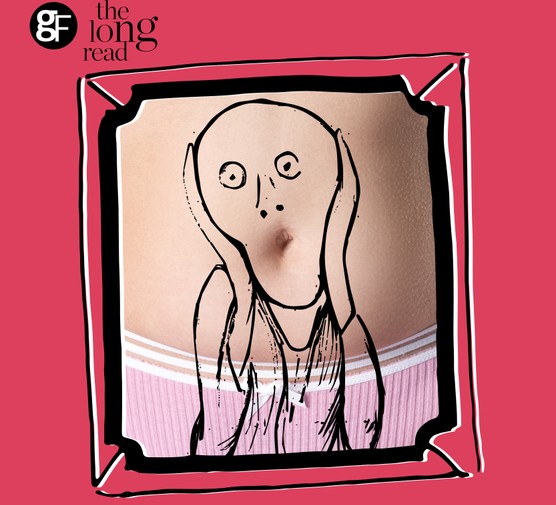 Worrying facts about belly fat A cartoon drawing of Munch's 'Scream' superimposed on a photo of a belly