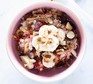 Bircher muesli with apple & banana Bircher muesli topped with grated apple and sliced banana