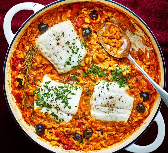 Cod and orzo one pot