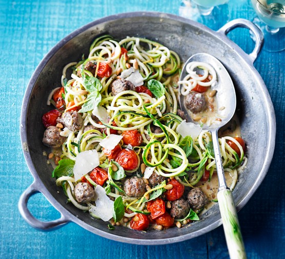 Gluten-free summer recipes Courgetti with summer meatballs