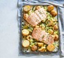 A creamy salmon, leek & potato traybake