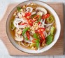 Easy vegan pho Vegetables, noodles and broth in bowl