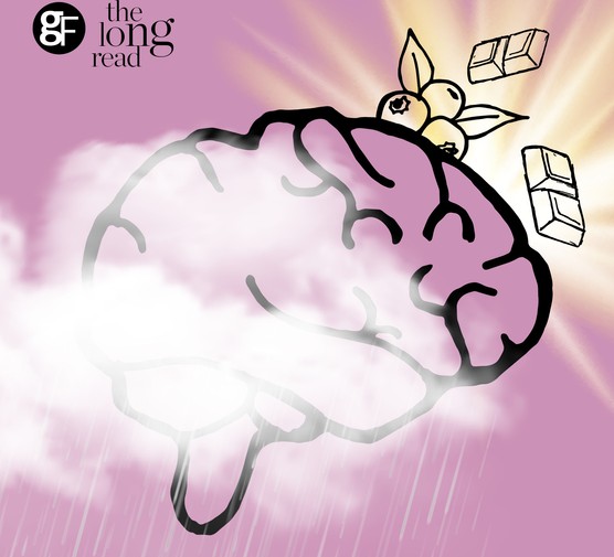 Illustration of a brain covered with cloudy fog