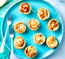 Mini quiches on a blue plate