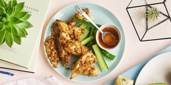 Healthy Diet Plan: sweet snacks & treats Nutty chicken satay strips