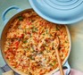 One-pot tomato orzo One-pot tomato orzo in a pan