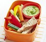 Pea hummus Pea hummus with crudités in lunch box