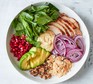 Quick chicken hummus bowl Salad bowl with chicken and hummus