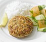 Superhealthy salmon burgers Superhealthy salmon burgers with white rice and a ribbon salad on the side