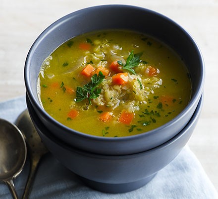 Red lentil & carrot soup in a bowl