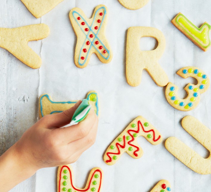 Iced letter biscuits