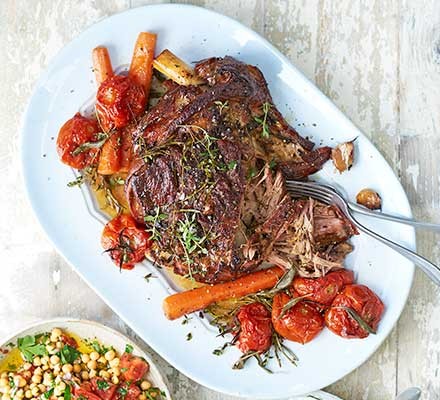 Greek-style recipes A serving plate with slow-cooked Greek lamb