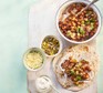Smoky mushroom & chickpea fajitas with charred spring onion salsa Smoky mushroom & chickpea fajitas with charred spring onion salsa alongside
