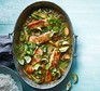One-pan Thai green salmon One-pan Thai green salmon served in a casserole dish