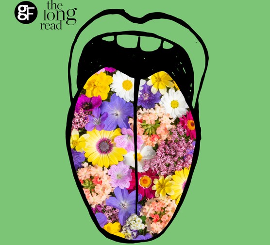 Illustration of a tongue with flowers on it