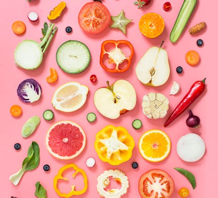 Colourful vegan food conceptual still life.